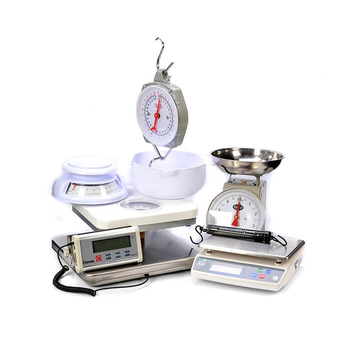 Set Of Instruments For Weighing. Scales In Flat Style. Device For